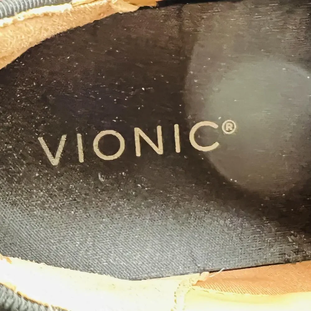 Vionic Shoes Womens 7 Black Leather Slip On Platform Walking Sneakers Comfort